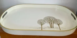Grand plateau vintage Emsa W.Germany mélaminé blanc et décor doré