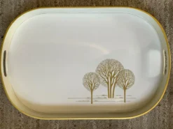 Grand plateau vintage Emsa W.Germany mélaminé blanc et décor doré