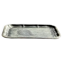 Grand plateau vintage en métal argenté à décor végétal style Art nouveau L4