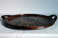 Grand plateau vintage en poterie vernissée