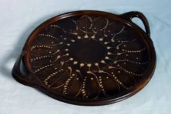 Grand plateau vintage en poterie vernissée