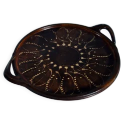 Grand plateau vintage en poterie vernissée