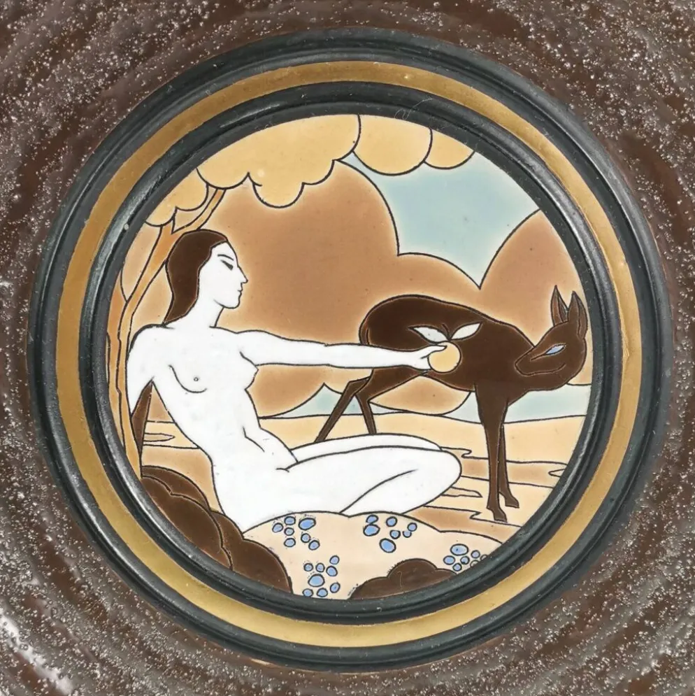 Grand plat en céramique Art Déco, conçu par Raymond Chevallier pour Boch Frère.