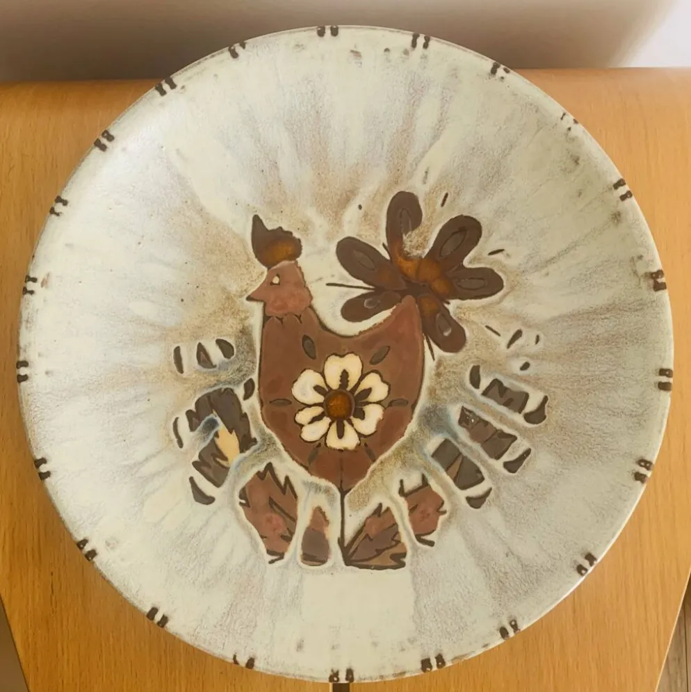 Grand plat en céramique émaillée par J.G. Picard, années 60-70
