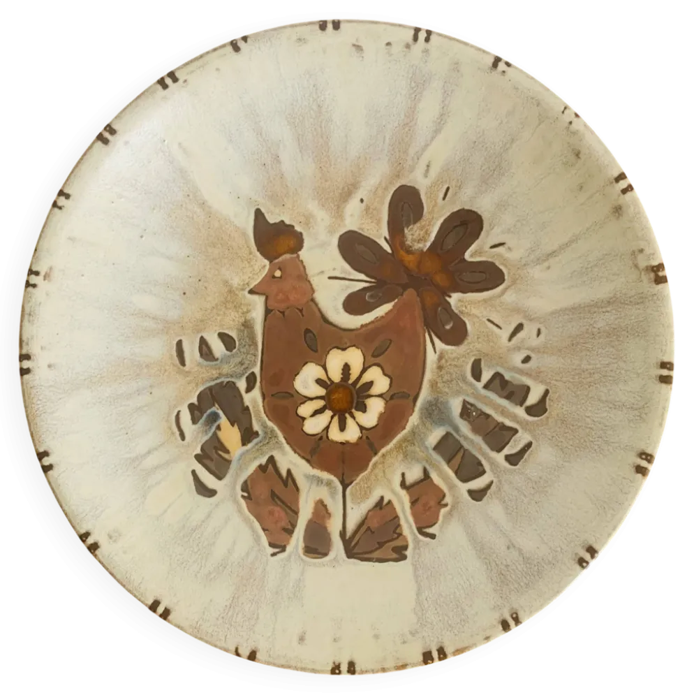 Grand plat en céramique émaillée par J.G. Picard, années 60-70