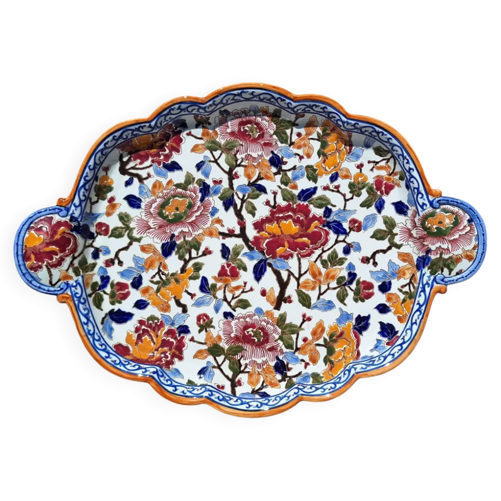 Grand plat faïencerie de Gien modèle pivoine
