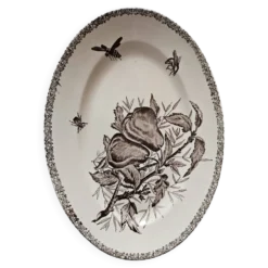 Grand plat ovale ancien Terre de Fer – décor pommes et insectes