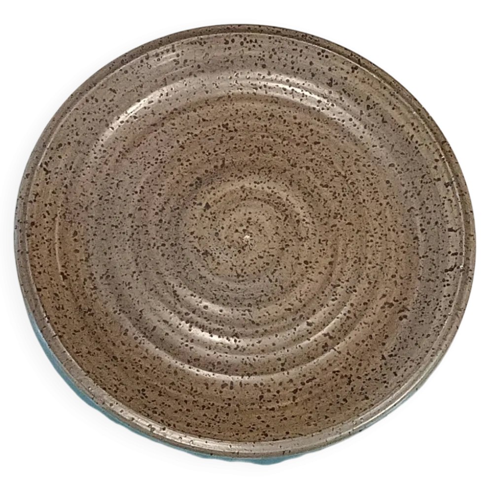 Grand plat vintage en grès moucheté Salins-les-Bains - années 60-70