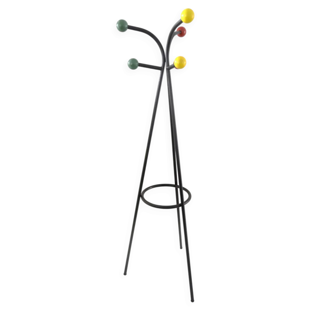 Grand porte-manteau coloré des années 50, autonome, par Roger Feraud.