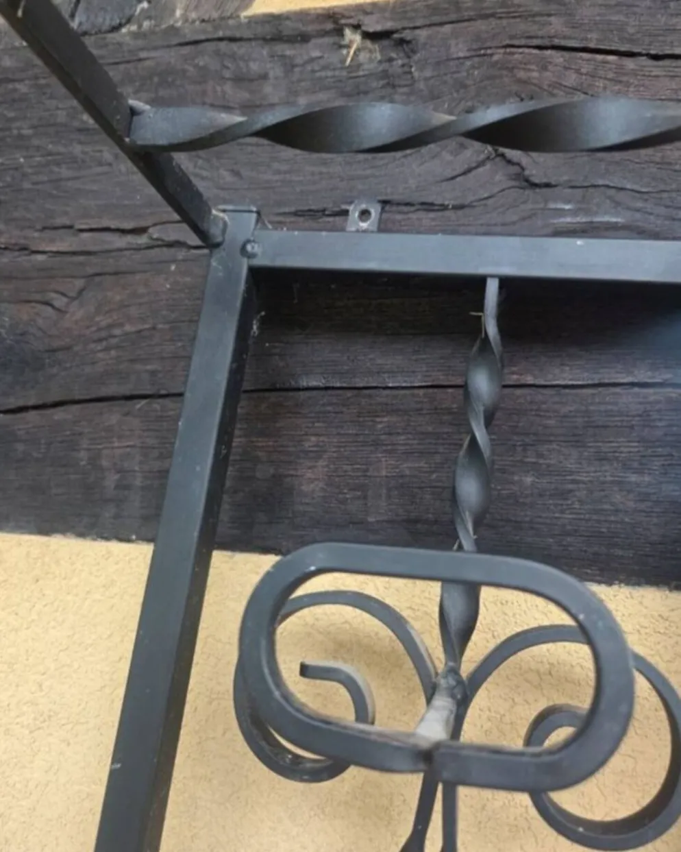 Grand porte-manteau mural vintage en fer forgé avec miroir et porte-pa
