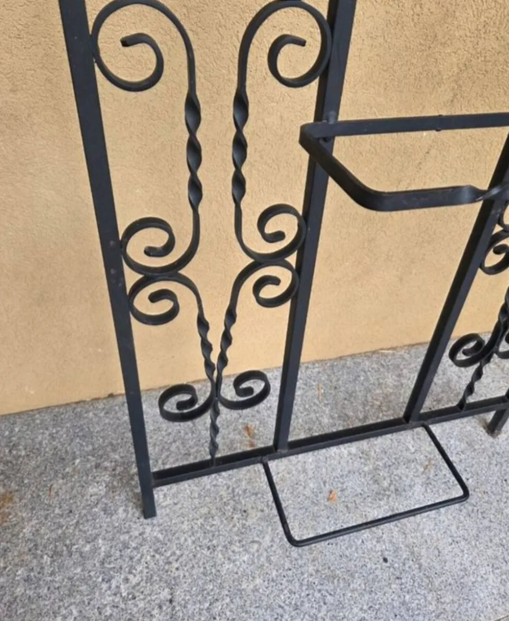 Grand porte-manteau mural vintage en fer forgé avec miroir et porte-pa