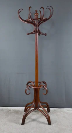 Grand porte-manteau perroquet en hêtre courbé, goût Thonet – début XXe