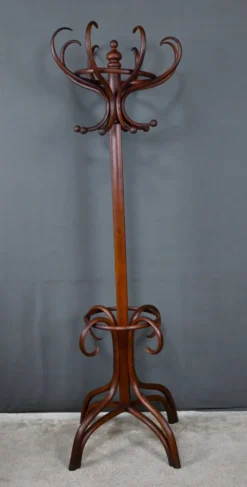 Grand porte-manteau perroquet en hêtre courbé, goût Thonet – début XXe