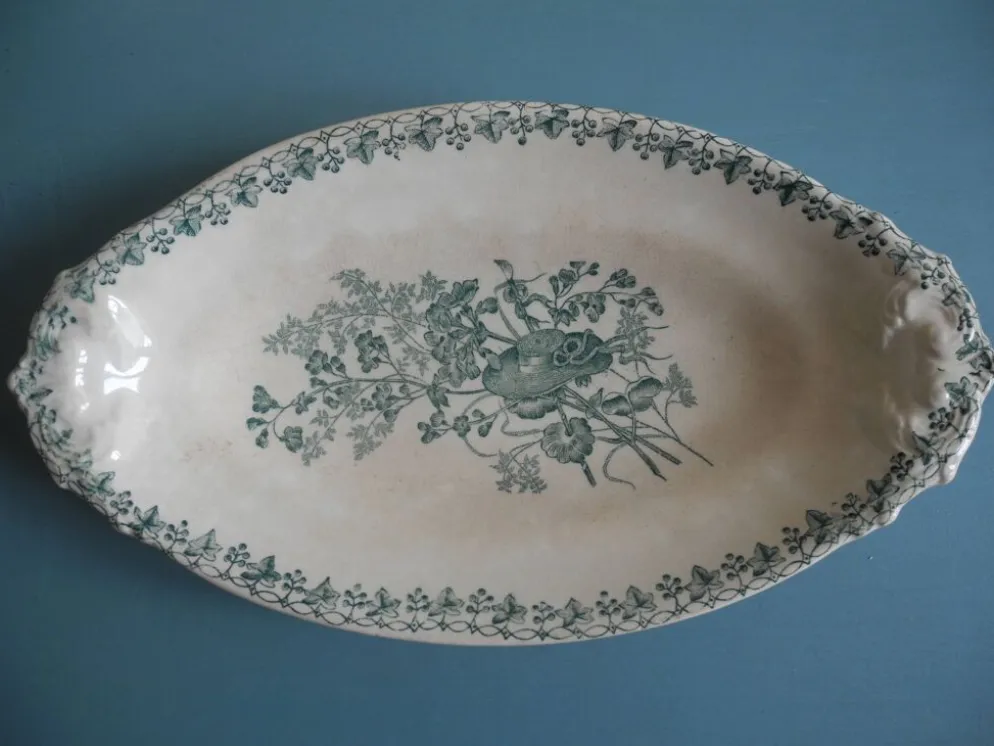 grand ravier ancien faïence Onnaing Moisson antique french earthenware dish
