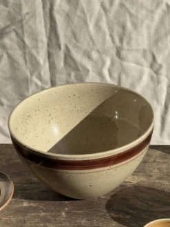 Grand saladier en beige moucheté à frise ocre H14 D25