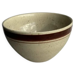 Grand saladier en beige moucheté à frise ocre H14 D25