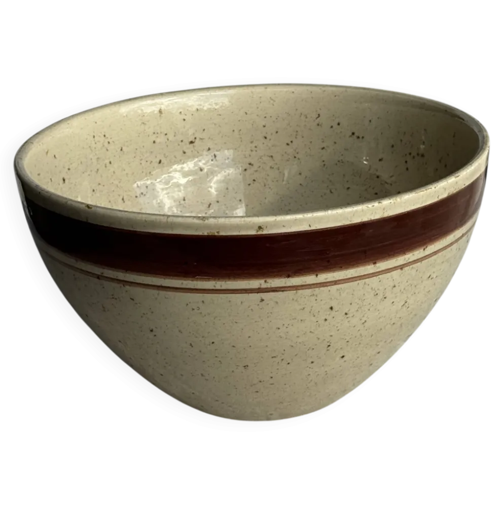 Grand saladier en beige moucheté à frise ocre H14 D25