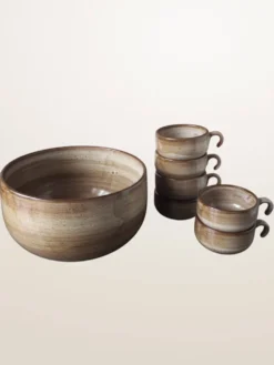 Grand saladier et 6 tasses faïencerie Niderviller