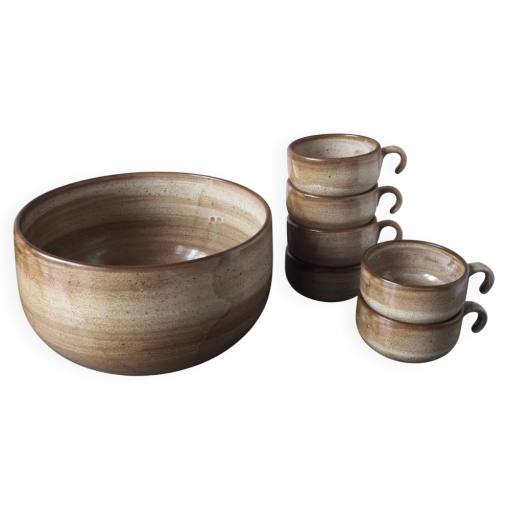 Grand saladier et 6 tasses faïencerie Niderviller
