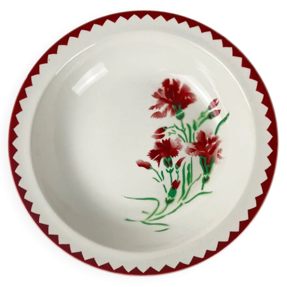 Grand saladier à rebord "Oeillet" Sarreguemines, 1920-50