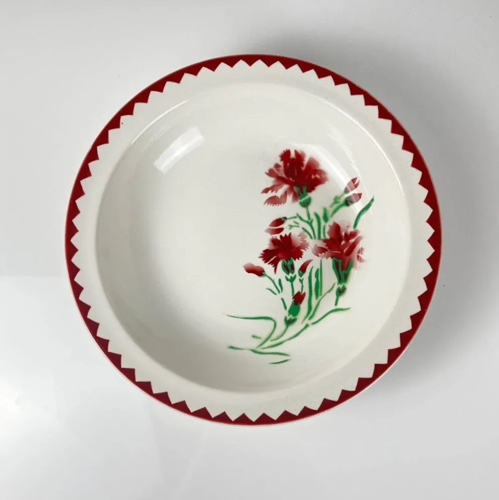 Grand saladier à rebord "Oeillet" Sarreguemines, 1920-50