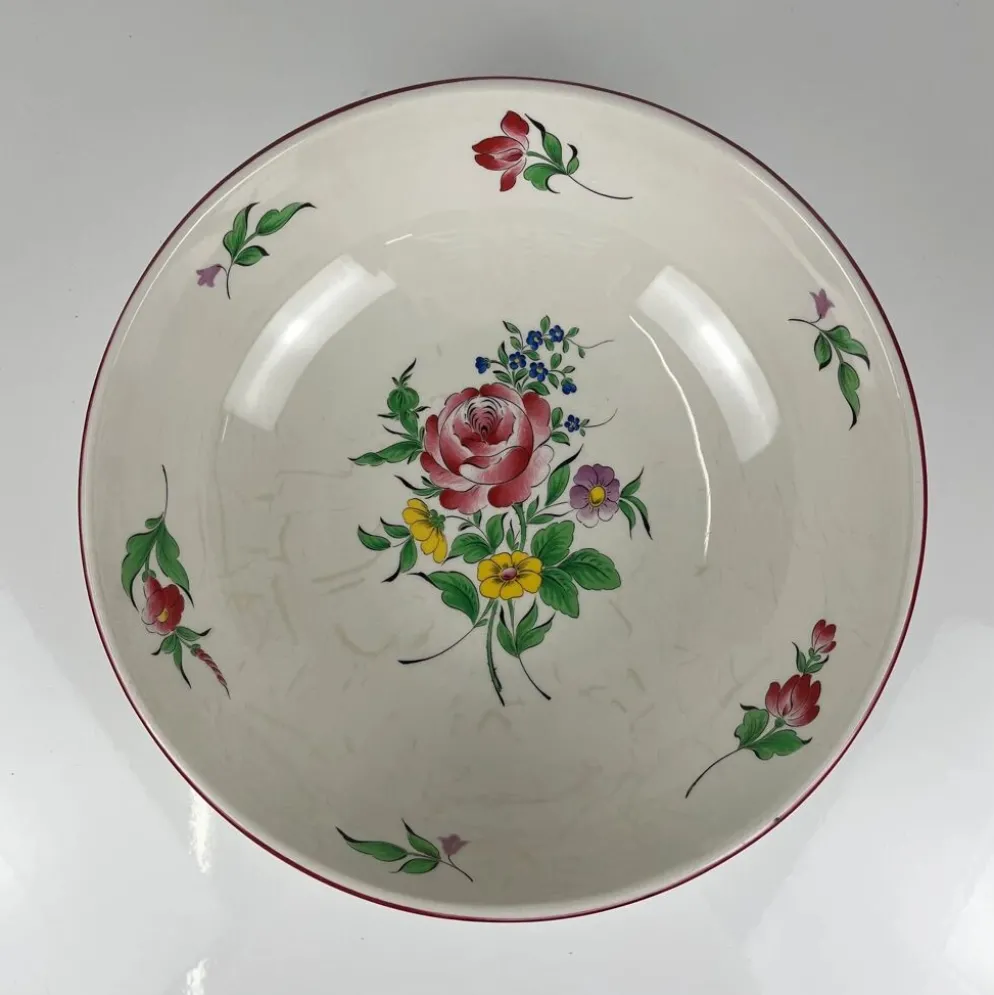 Grand saladier rond, modèle Réverbère par KG Lunéville, motif rose