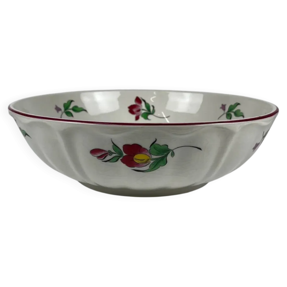 Grand saladier rond, modèle Réverbère par KG Lunéville, motif rose