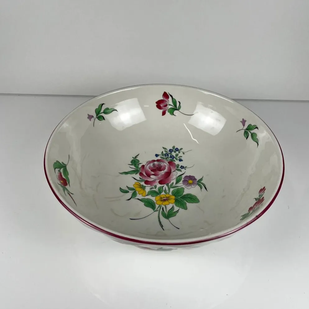 Grand saladier rond, modèle Réverbère par KG Lunéville, motif rose