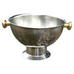 Grand seau à champagne en aluminium avec poignées dorées.