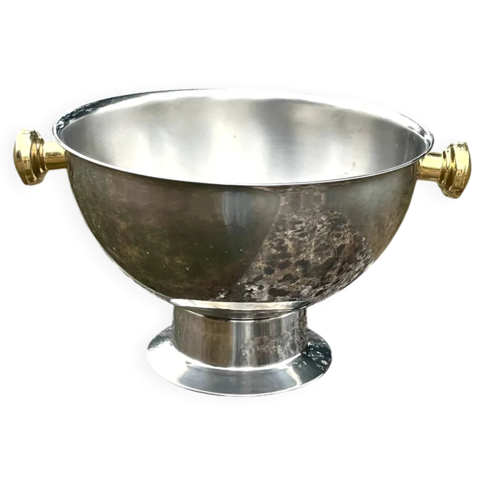 Grand seau à champagne en aluminium avec poignées dorées.