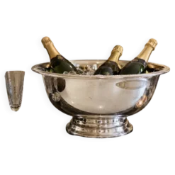Grand seau à champagne en argent massif plaqué / refroidisseur à vin sur piédestal