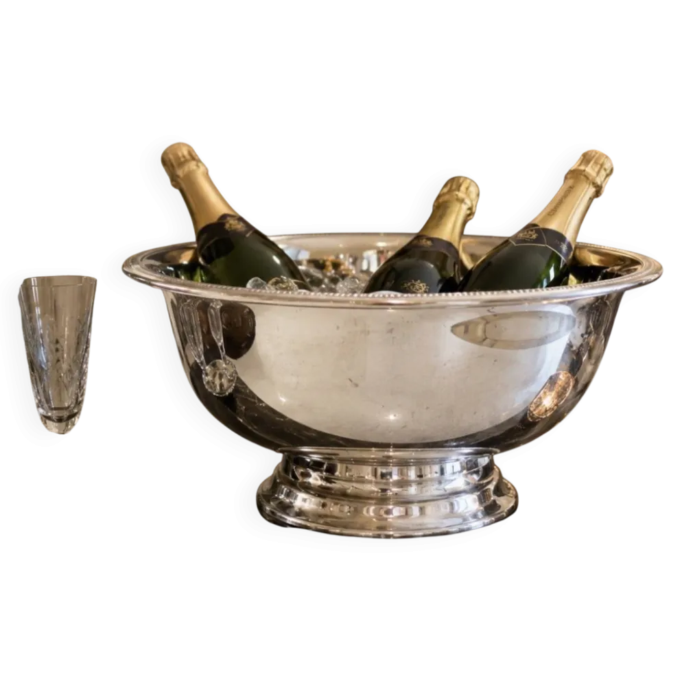 Grand seau à champagne en argent massif plaqué / refroidisseur à vin sur piédestal