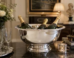Grand seau à champagne en argent massif plaqué / refroidisseur à vin sur piédestal