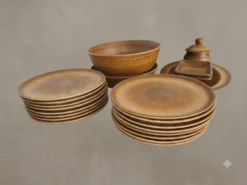 Grand service de table vintage en grès émaillé moucheté – Années 70