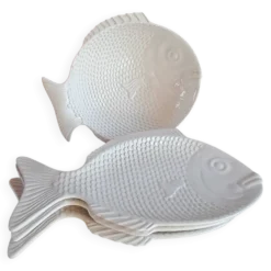 Grand service à poisson vintage en céramique blanche – Lot de 4 pièces