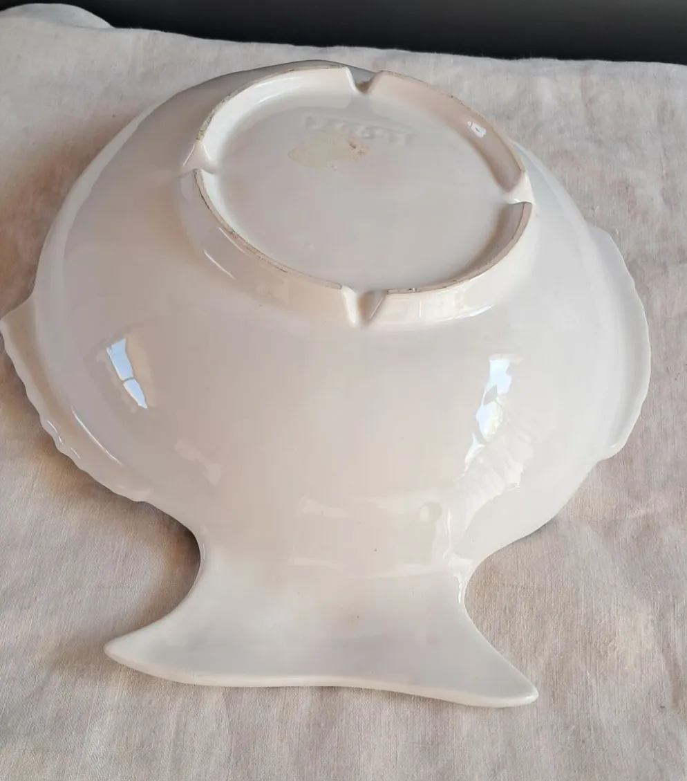 Grand service à poisson vintage en céramique blanche – Lot de 4 pièces
