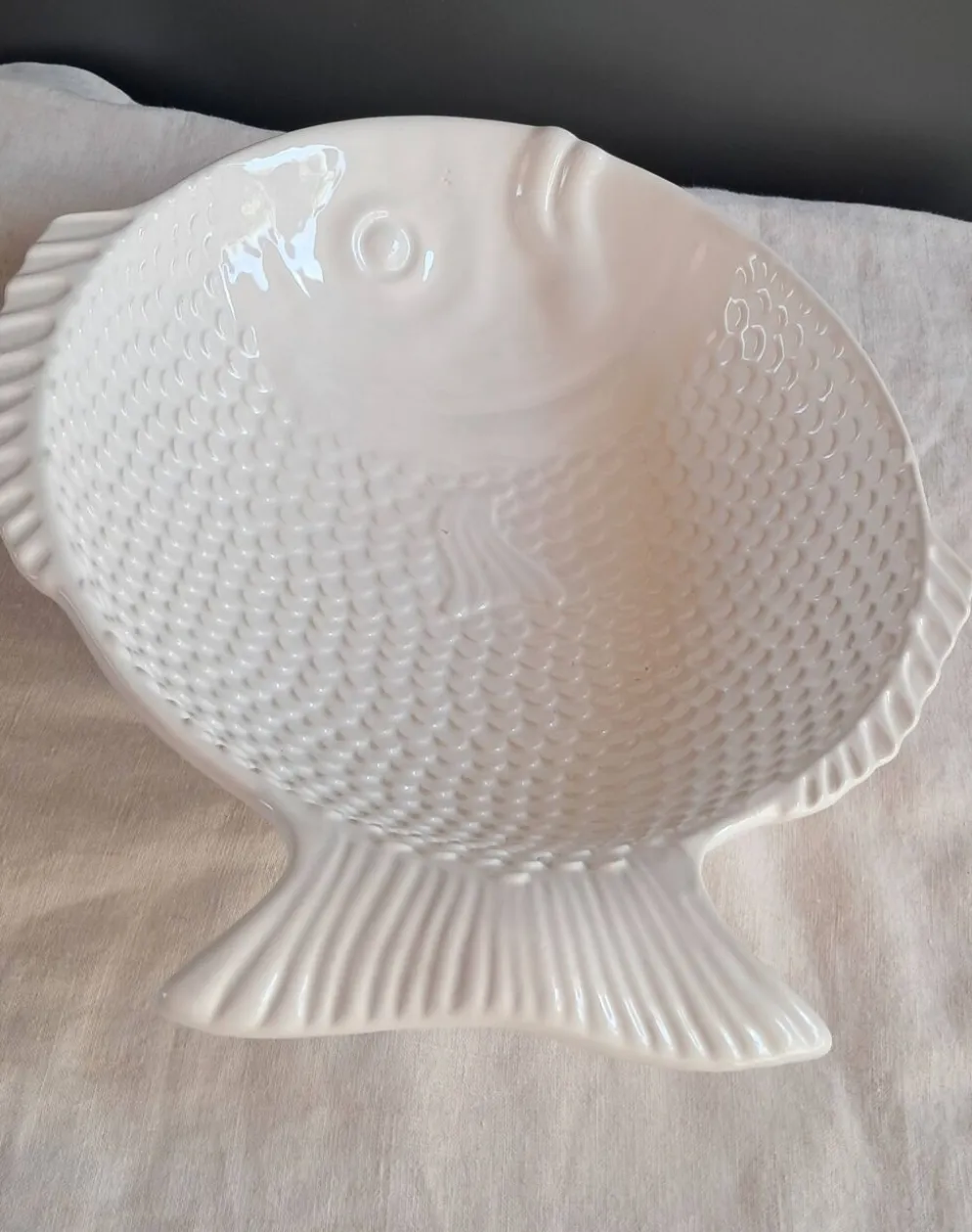 Grand service à poisson vintage en céramique blanche – Lot de 4 pièces