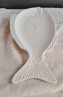 Grand service à poisson vintage en céramique blanche – Lot de 4 pièces