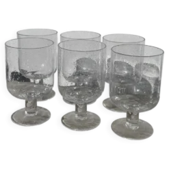 6 grands verres à pied en verre bullé transparent
