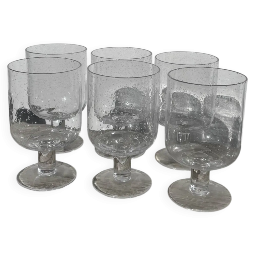 6 grands verres à pied en verre bullé transparent
