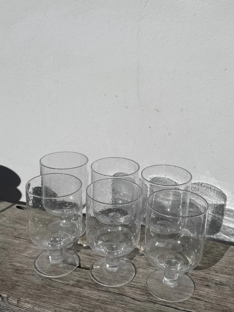 6 grands verres à pied en verre bullé transparent