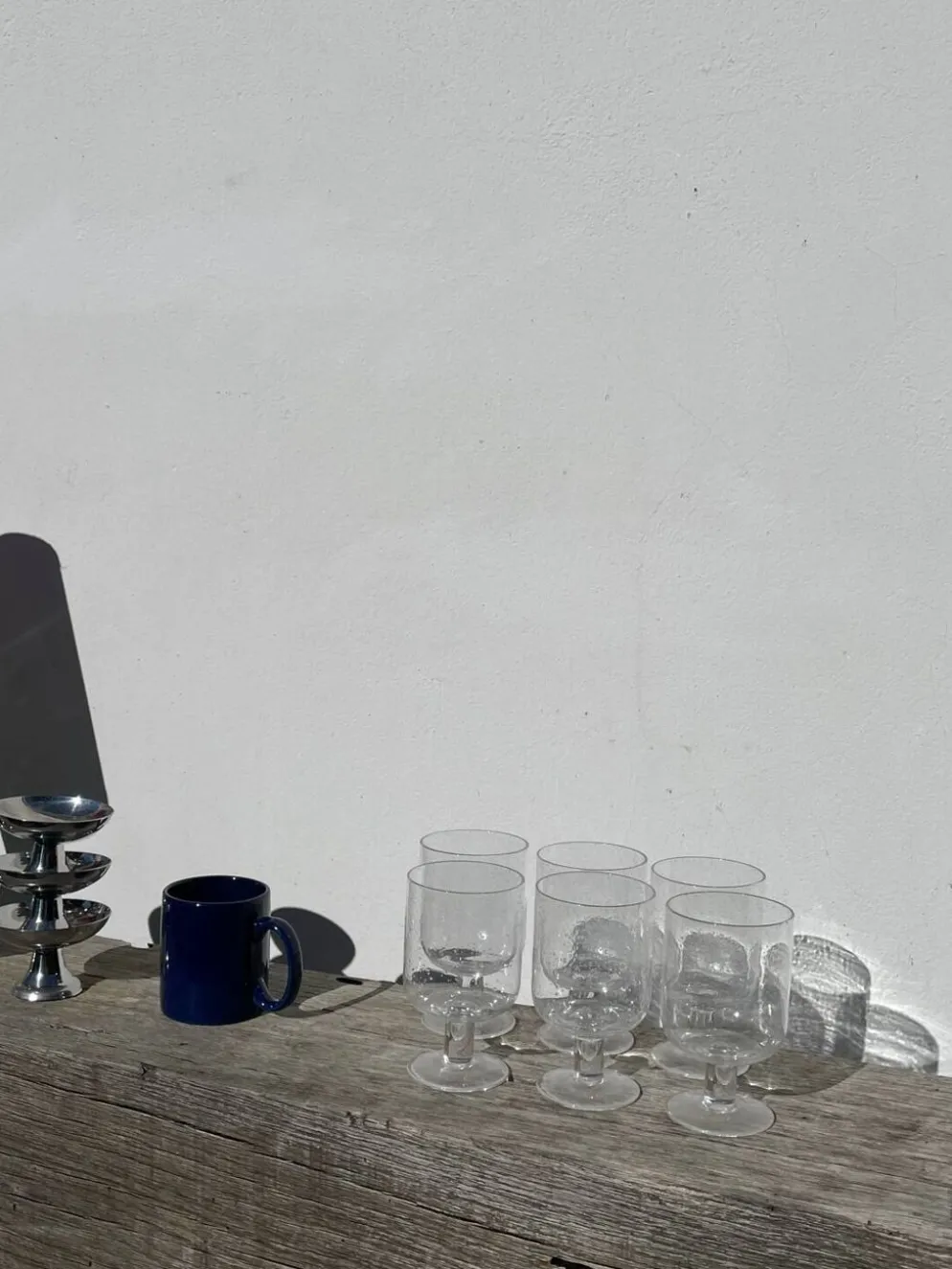 6 grands verres à pied en verre bullé transparent