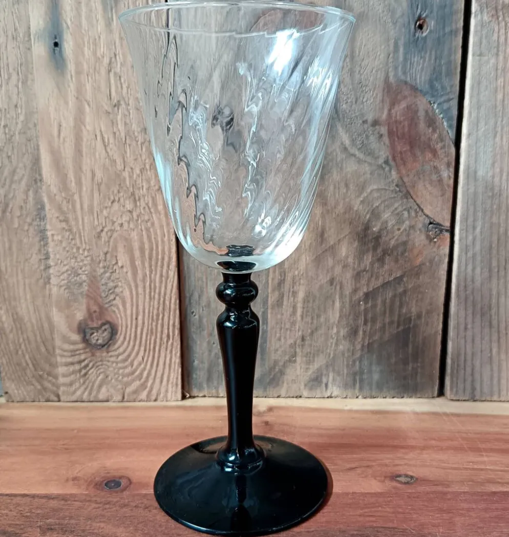 5 grands verres sur pied noir arcoroc france, vintage