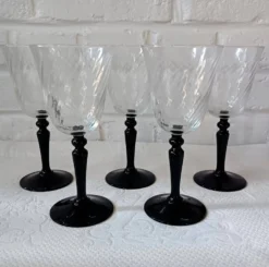 5 grands verres sur pied noir arcoroc france, vintage