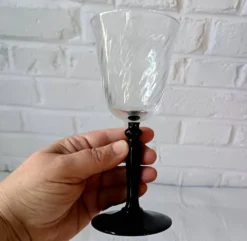 5 grands verres sur pied noir arcoroc france, vintage