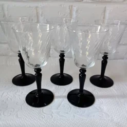 5 grands verres sur pied noir arcoroc france, vintage