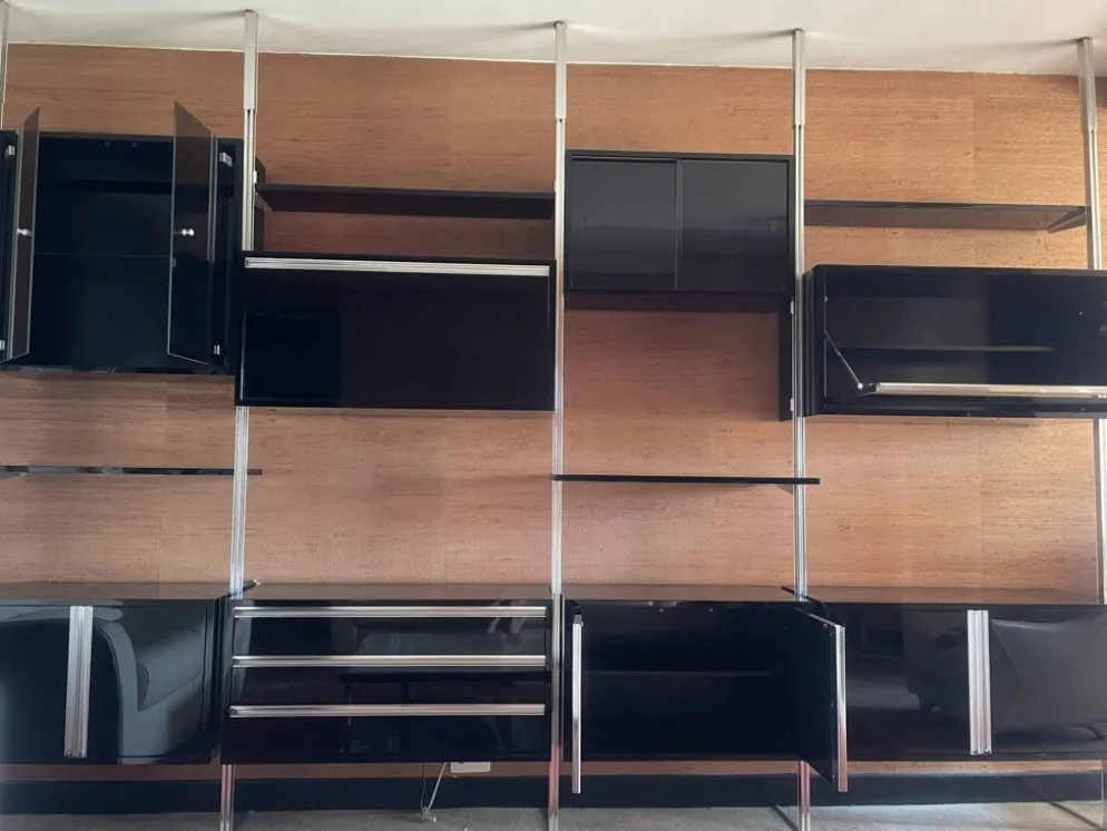 Grand système mural modulable Roche Bobois années 70 – bois, laqué noir et
