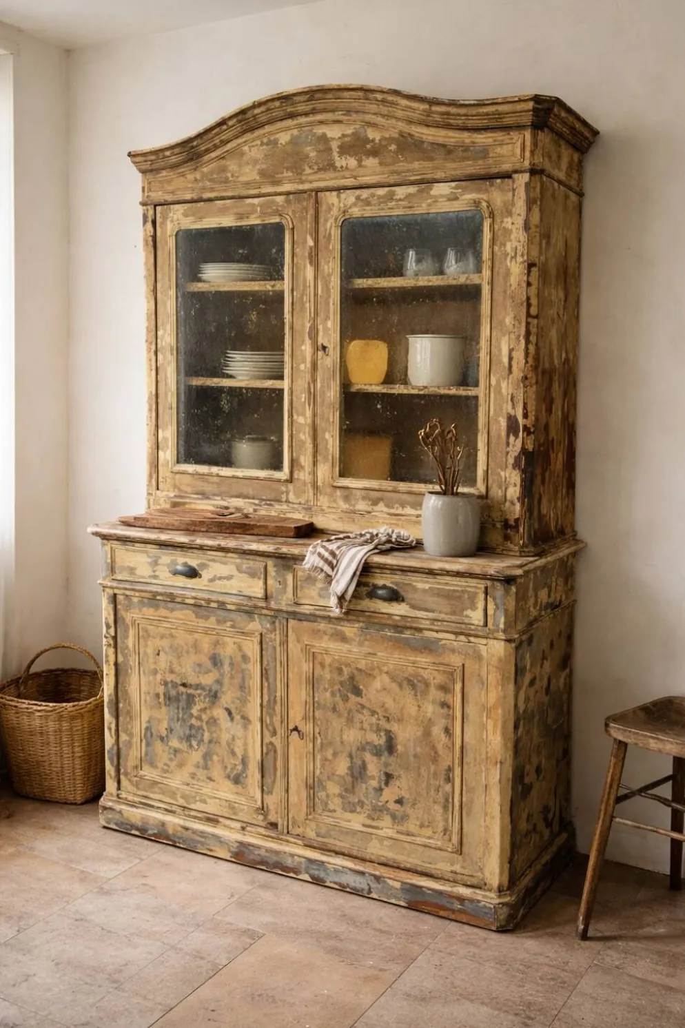 Grand vaisselier deux corps Louis Philippe – patine bleu beige
