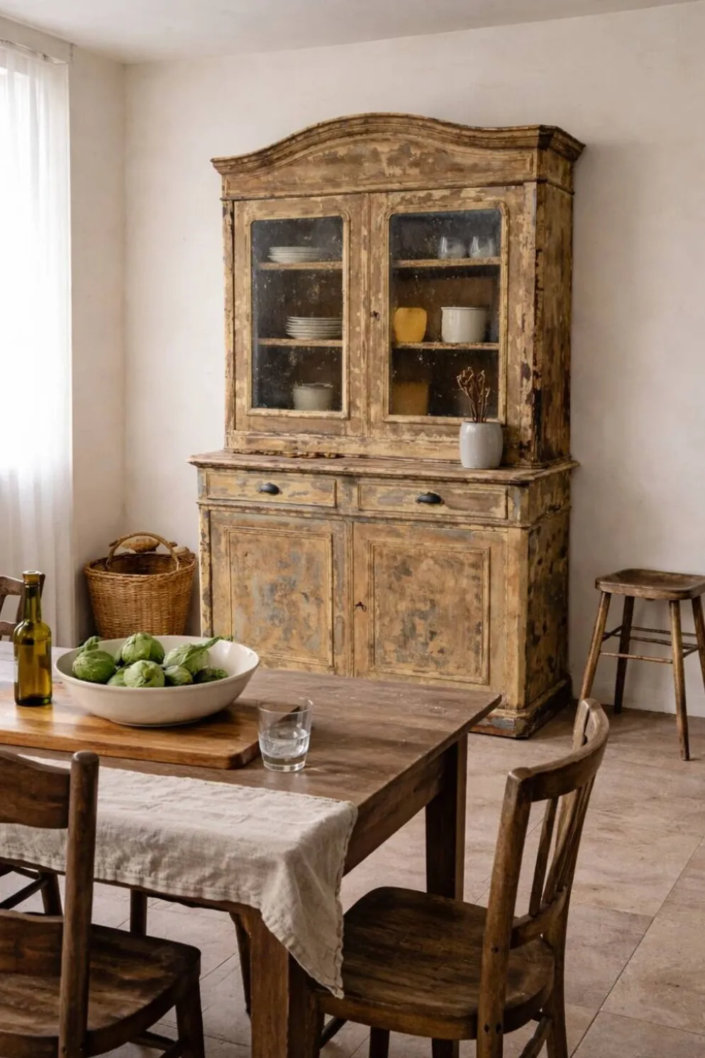 Grand vaisselier deux corps Louis Philippe – patine bleu beige