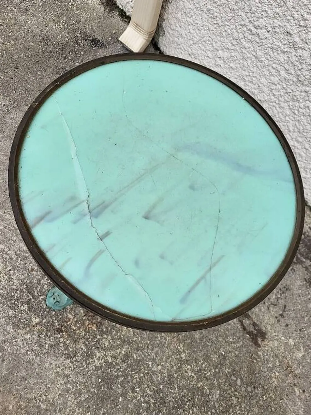Gueridon de bistrot rond en marbre et fonte vert n°9
